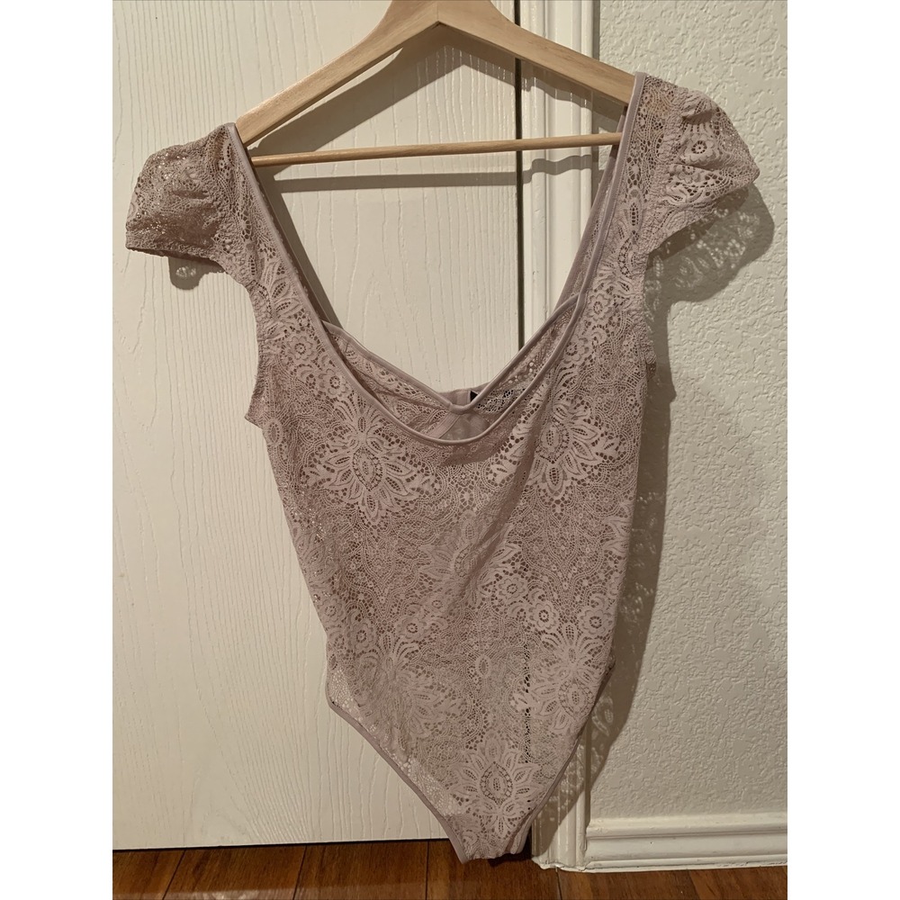 victoria secret sexy large bodysuit nude flower pattern leather trim nwot